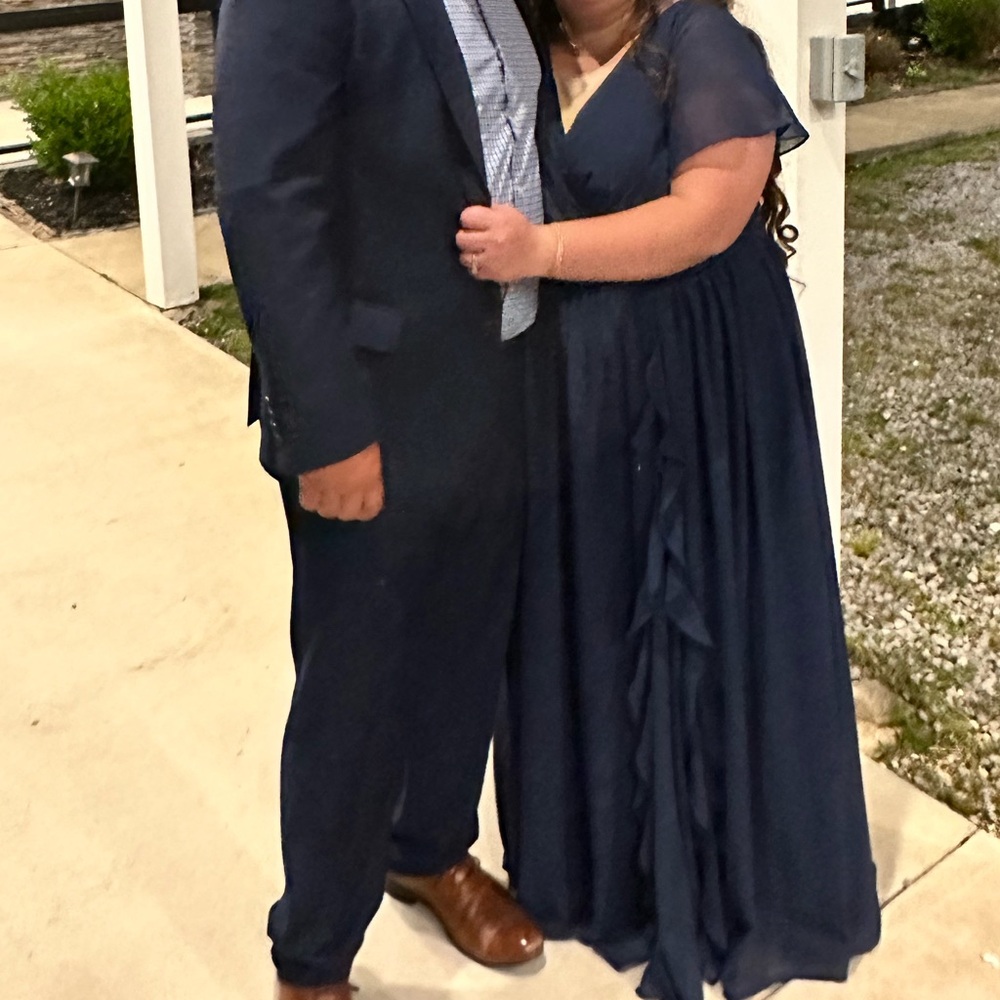 Navy maxi formal dresssss with ruffles down the front
